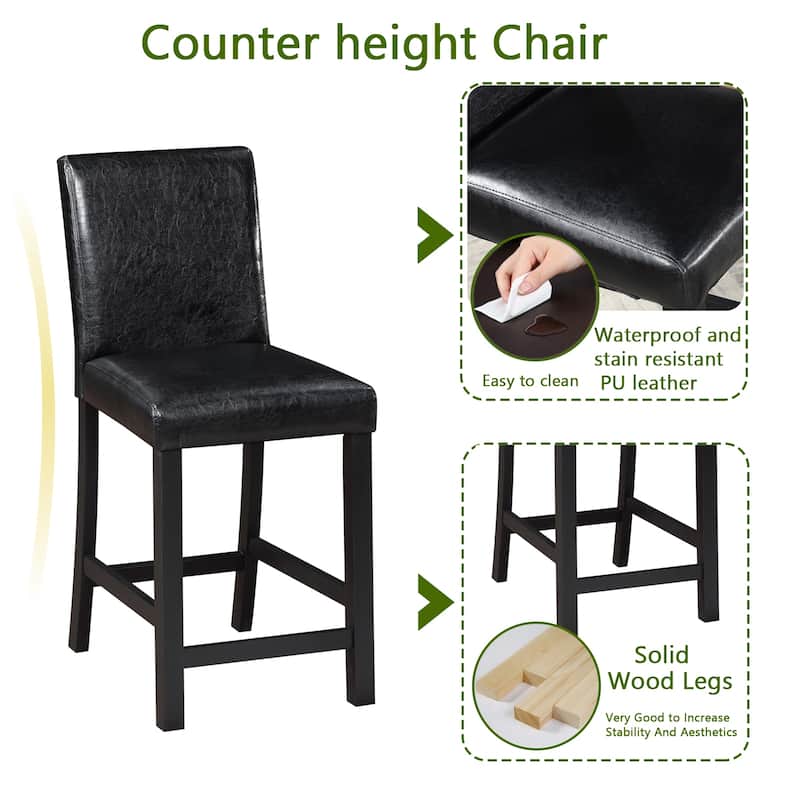 5 Piece Counter Height Table Set, Wooden Kitchen Table Set with Square Table and 4 Upholstered Chairs for Kitchen