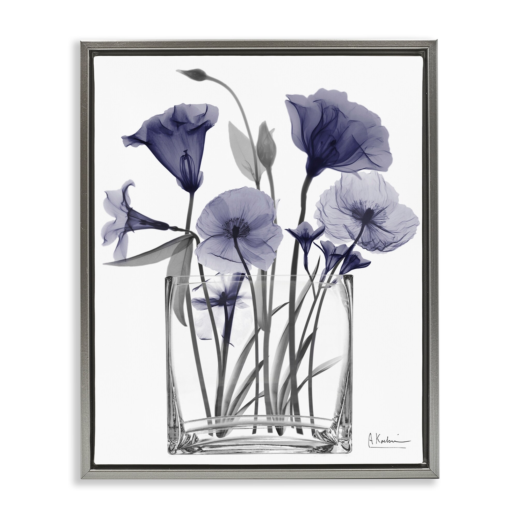 Stupell Dusk Blue Flower Vase Framed Floater Canvas Wall Art Design By Albert Koetsier