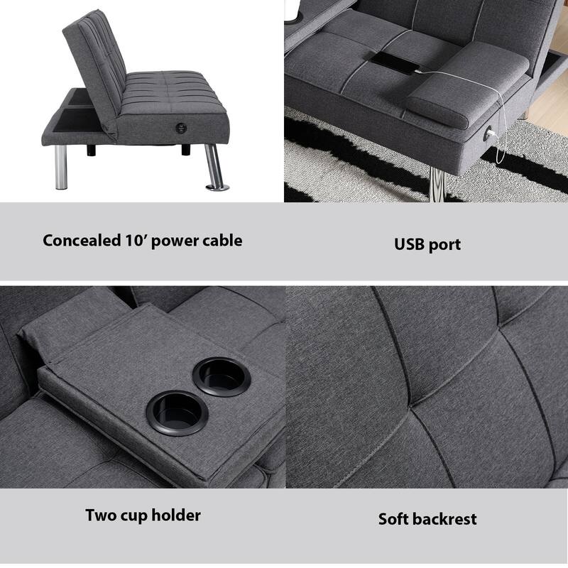 Linen Upholstered Modern Convertible Folding Futon Sofa Bed for Compact Living Space