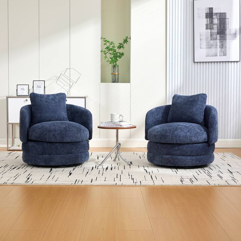 30"W Modern Swivel Barrel Chair with Pillow, Chenille Upholstered Accent Armchair Single Club Sofa Chair
