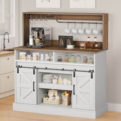 Moasis 47.2" Wine Bar Cabinet Rack Small Sideboard Buffet - 47.2"L x 15.1"W x 51.5"H