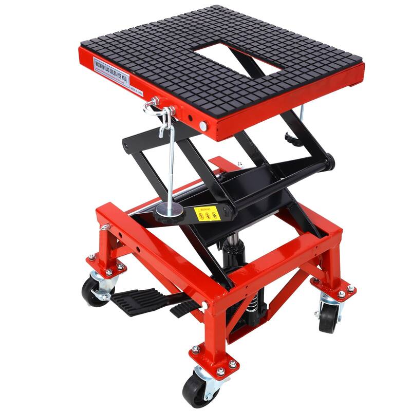350 lbs Hydraulic Lift Jack,Heavy Duty Hydraulic Motorcycle Lift Jack Table,Scissor Lift Stand with 4 Wheels - Red