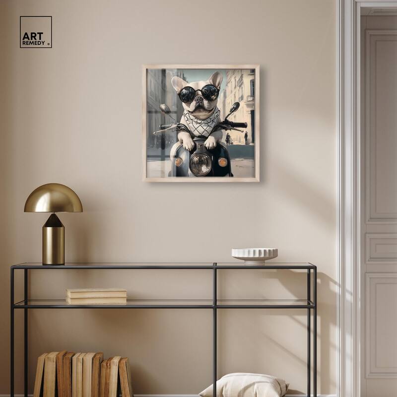 Frenchie on a Scooter Drive Shadowbox by Art Remedy