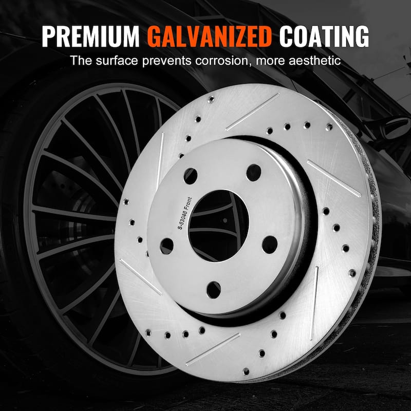 Front and Rear Brake Kit Drilled and Slotted Brake Rotors Ceramic Brake Pads Replacement