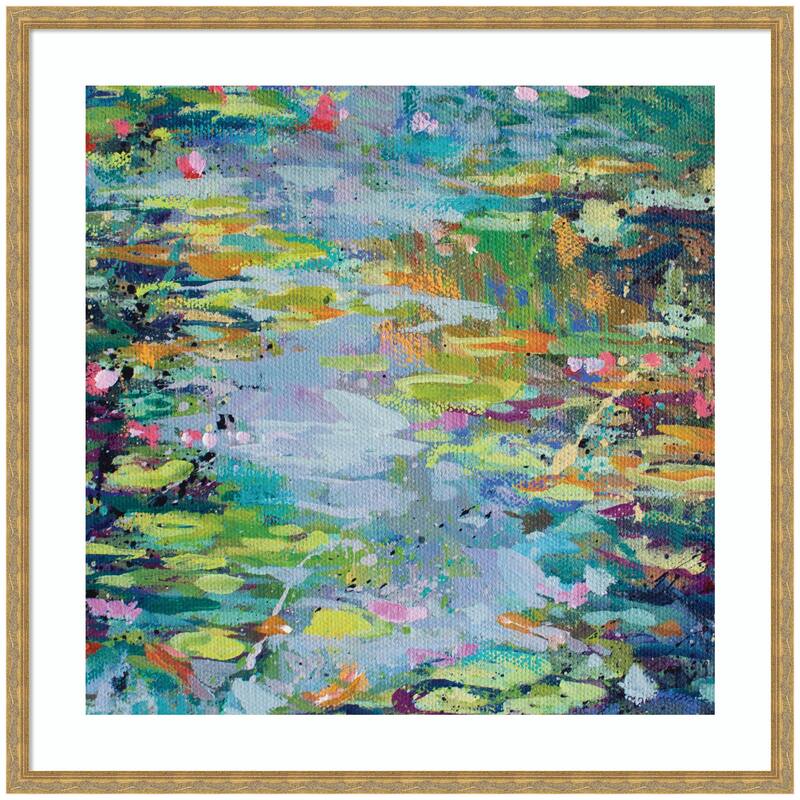 Kate and Laurel Framed Art Waterlilies at Giverny by Rachel Christopoulous - 34x34 - Gold