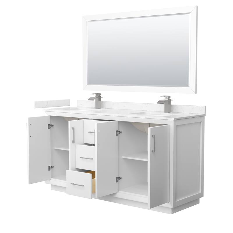 Strada 66-Inch Double Vanity Set, Cultured Marble Top, 58-Inch Mirror