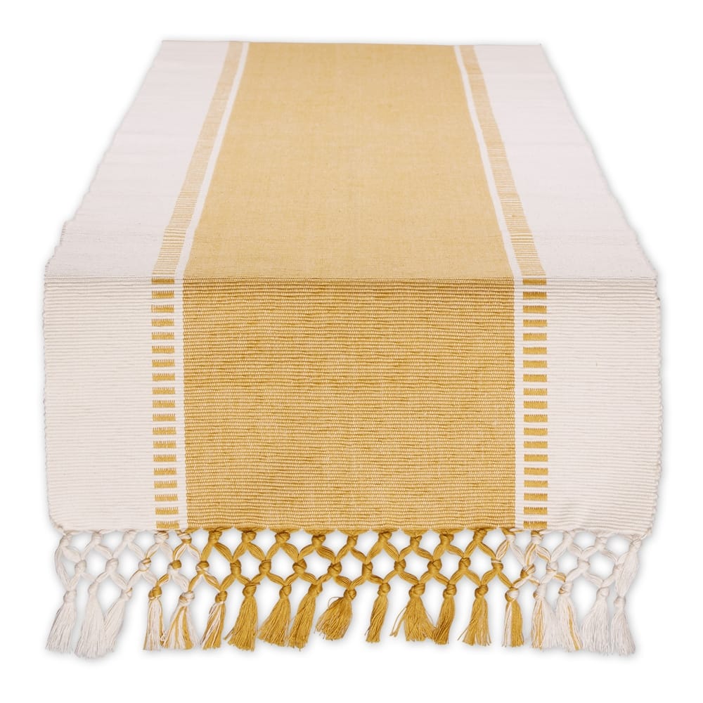 DII Striped Fringe Ribbed Table Runner 13x72"