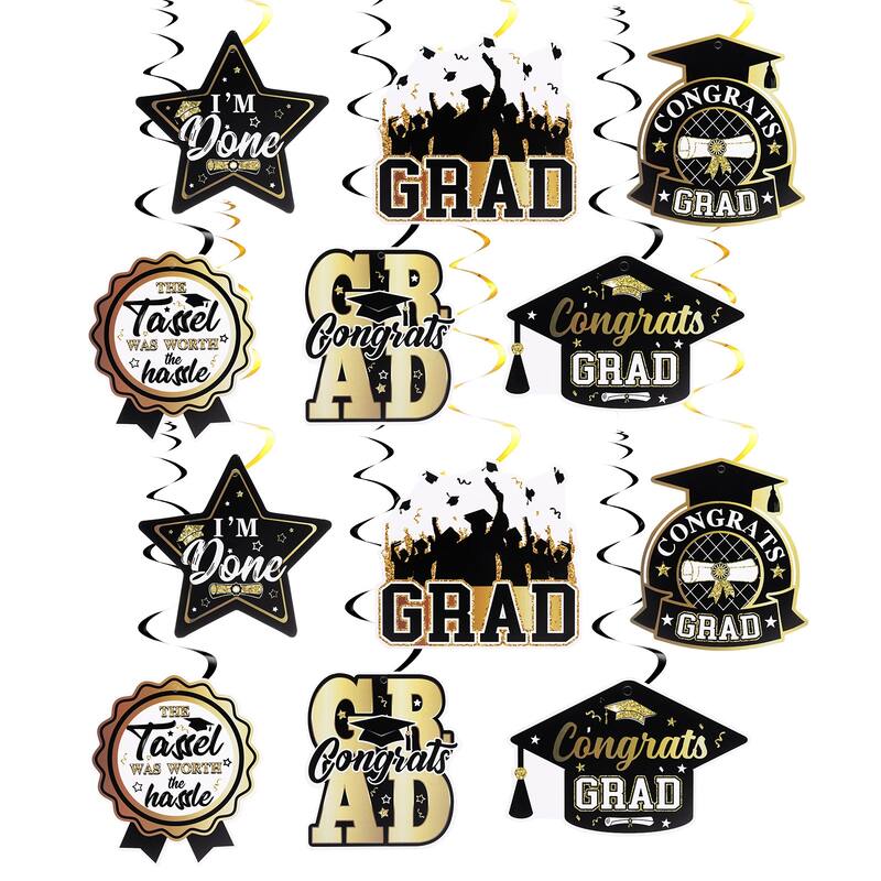 24 PCS Graduation Decorations Class of 2024, Hanging Swirls for Graduation Party - Purple, Gold