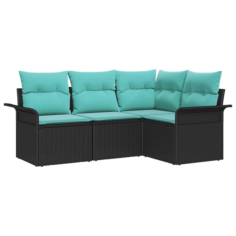 vidaXL 5 Garden Sofa Set with Cushions Black Poly Rattan - 73.8 x 52.2 x 27.2