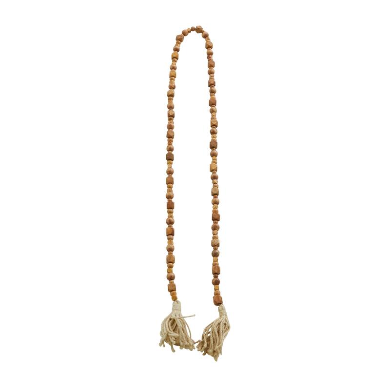Bohemian Natural Wood Bead Garland with Cotton Tassels - 80 x 1