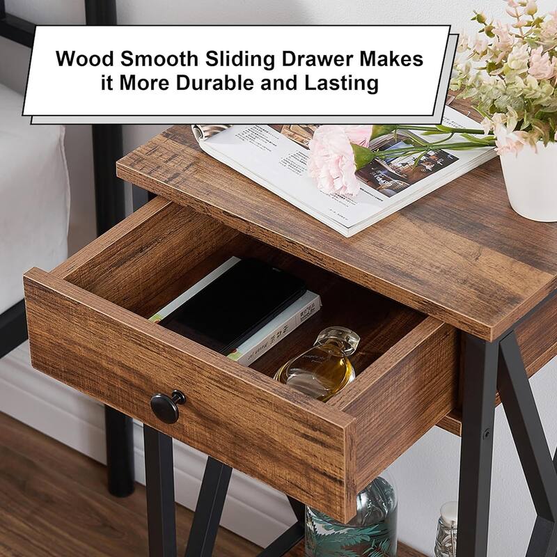 VECELO 28 Inch Modern End Table Space and Drawer Night Stand X-Design Nightstands for Living Room