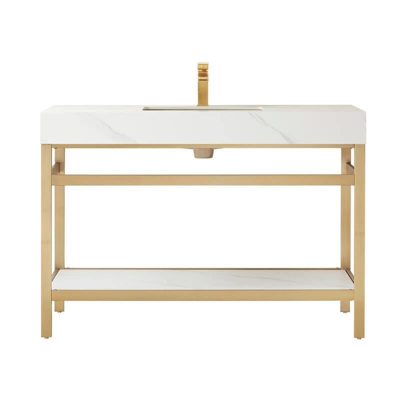 Miseno MV702548-NM Funes 48" Free Standing Single Basin Vanity Set - Brushed Gold / White - Goldtone Finish