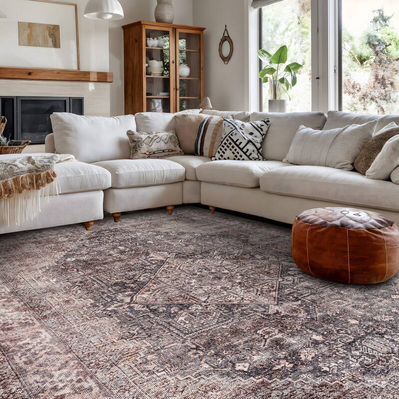 Beige Classic Washable Rug - Flat Pile, Non-Slip, Versatile for Any Room