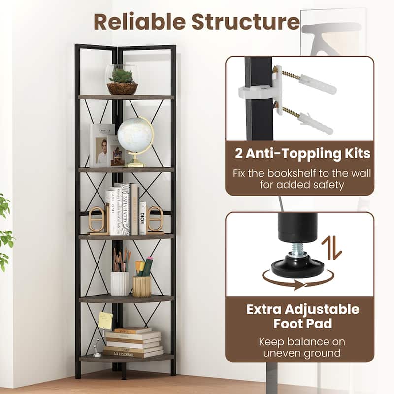 Gymax 2 PCS 5-tier Corner Display Rack Corner Ladder Bookshelf w/