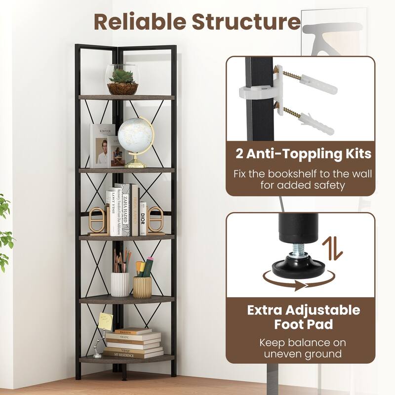 Gymax 5-tier Corner Display Rack Corner Ladder Bookshelf w/ Sturdy
