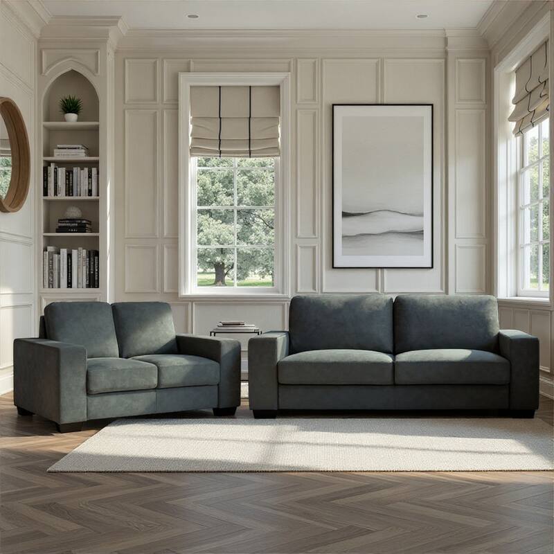 Yvonne 79" Modern Sofa Loveseat, Upholstered Couch with Removable Cushions - 2 Piece Set - Charcoal Flint