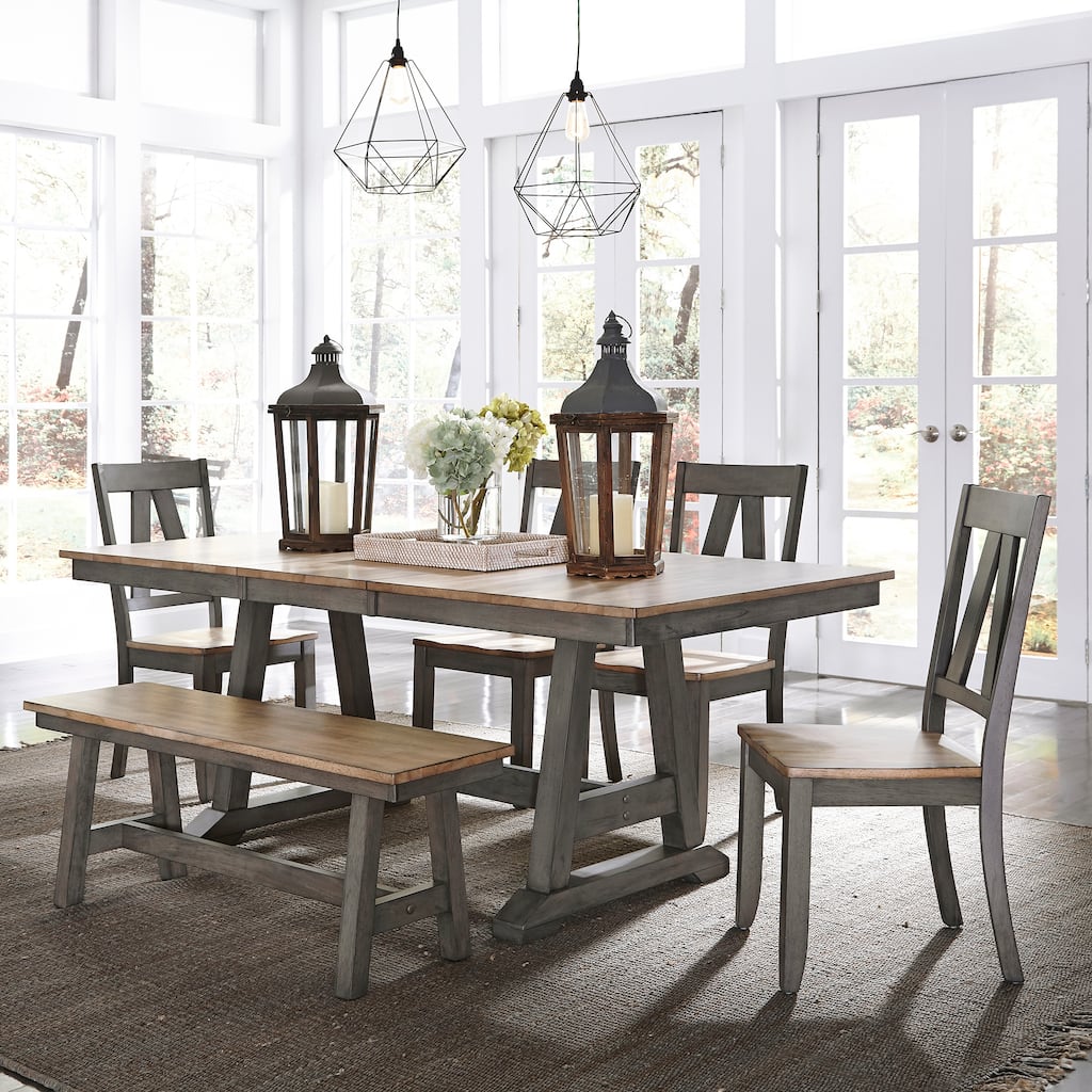 Lindsey Farm Gray and Sandstone 6 Piece Trestle Table Set