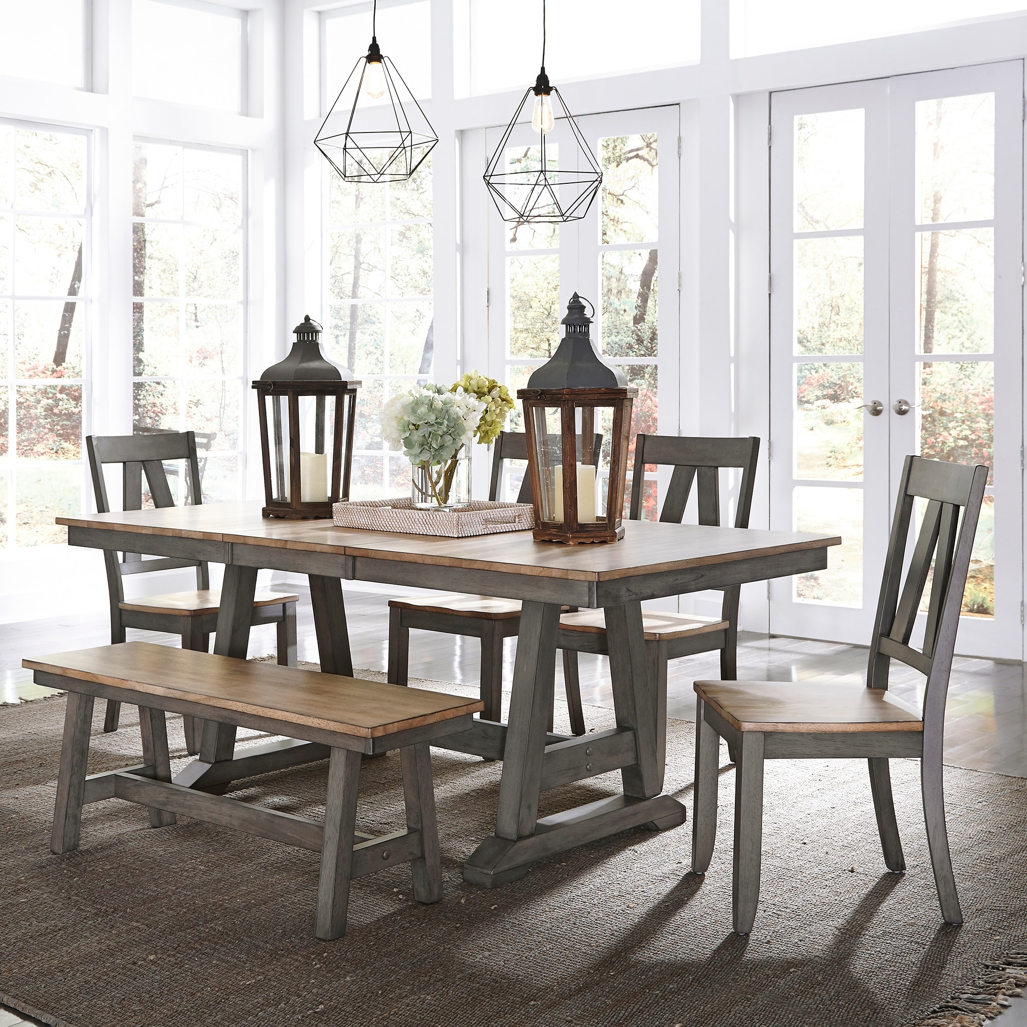 Liberty Furniture Lindsey Farm Trestle Table 6 Piece Dining Set Gray & Sandstone