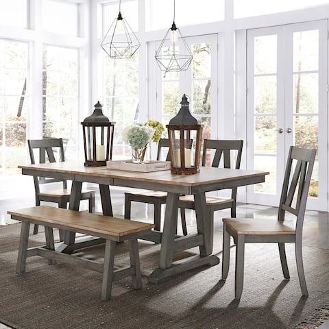 Lindsey Farm Gray and Sandstone 6 Piece Trestle Table Set
