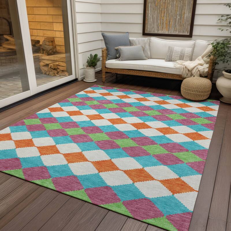 Machine Washable Indoor/ Outdoor Modern Mosaic Chantille Rug - Blush - 8' x 10'