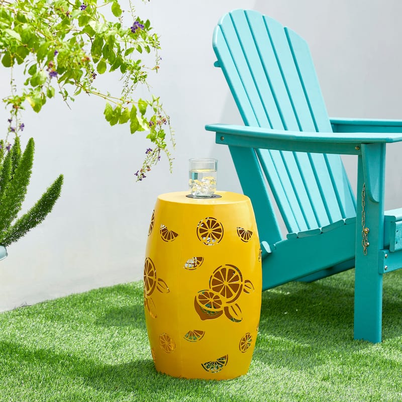 Glitzhome 18.5" Cutout Drum Silhouette Solar Garden Stool