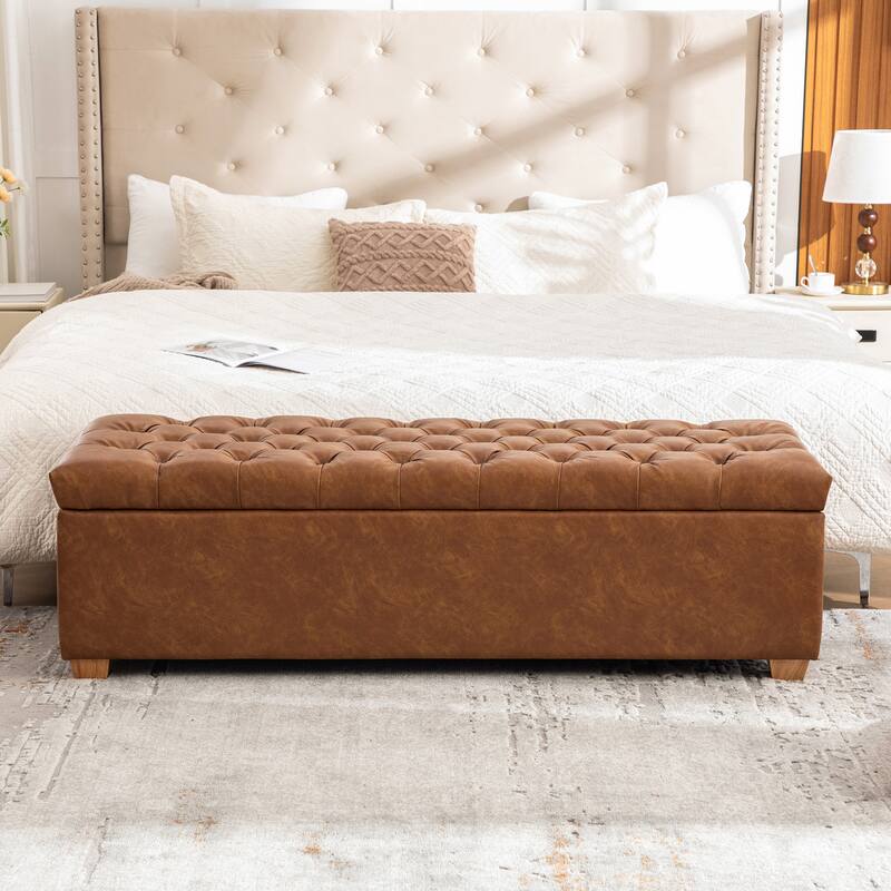 60.2" PU Upholstered Storage Bench with Flip-Top & Soft-Close Metal Hinges