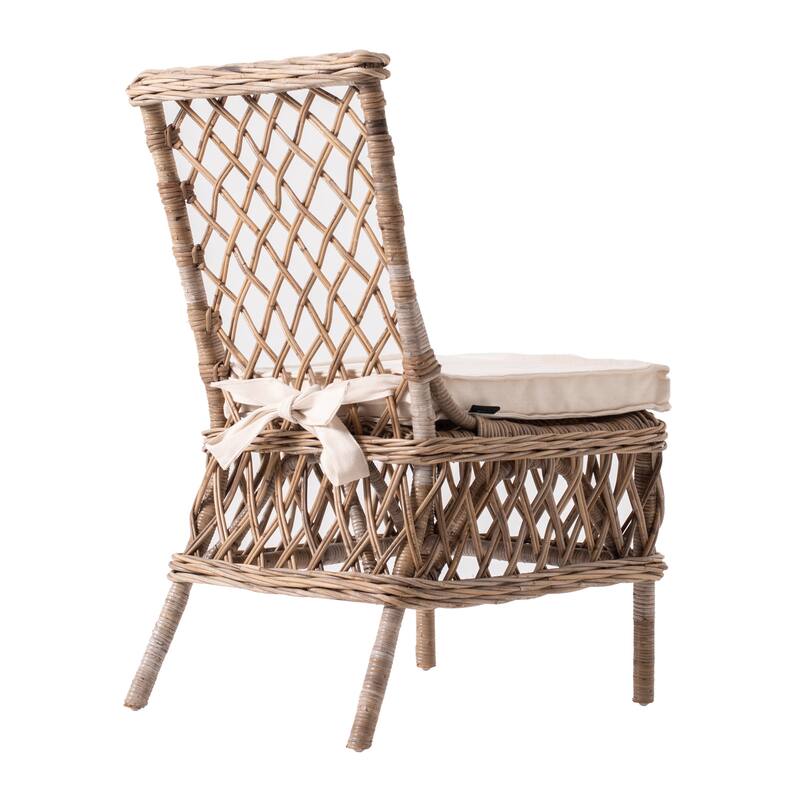 HomeRoots Set of Two Cream And Natural Rattan Cross Back Dining Parsons Chairs