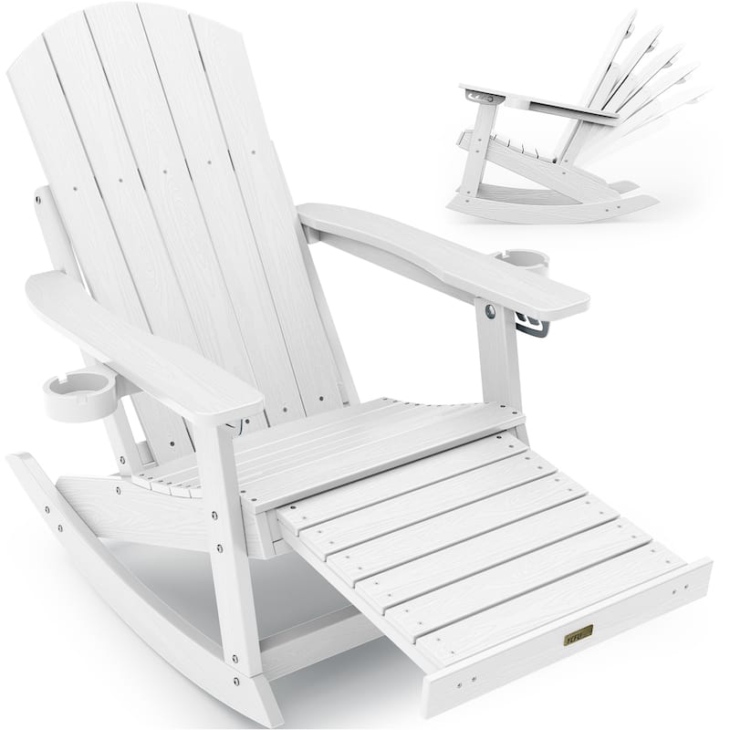 WINSOON Adirondack Chair Composite Rocking Chair Outdoor Weatherproof Plastic Adjustable - White