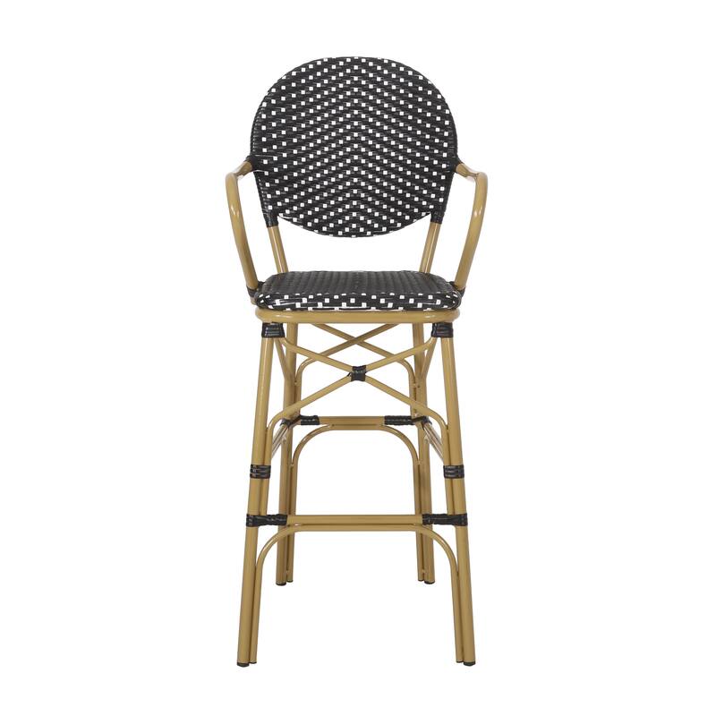 Outdoor Wicker and Aluminum Barstools, Set of 2