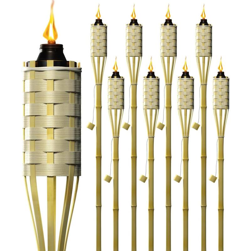 Matney Torches - Includes Metal Oil Canisters with Covers to Extinguish flame (8 Pack) - Brown