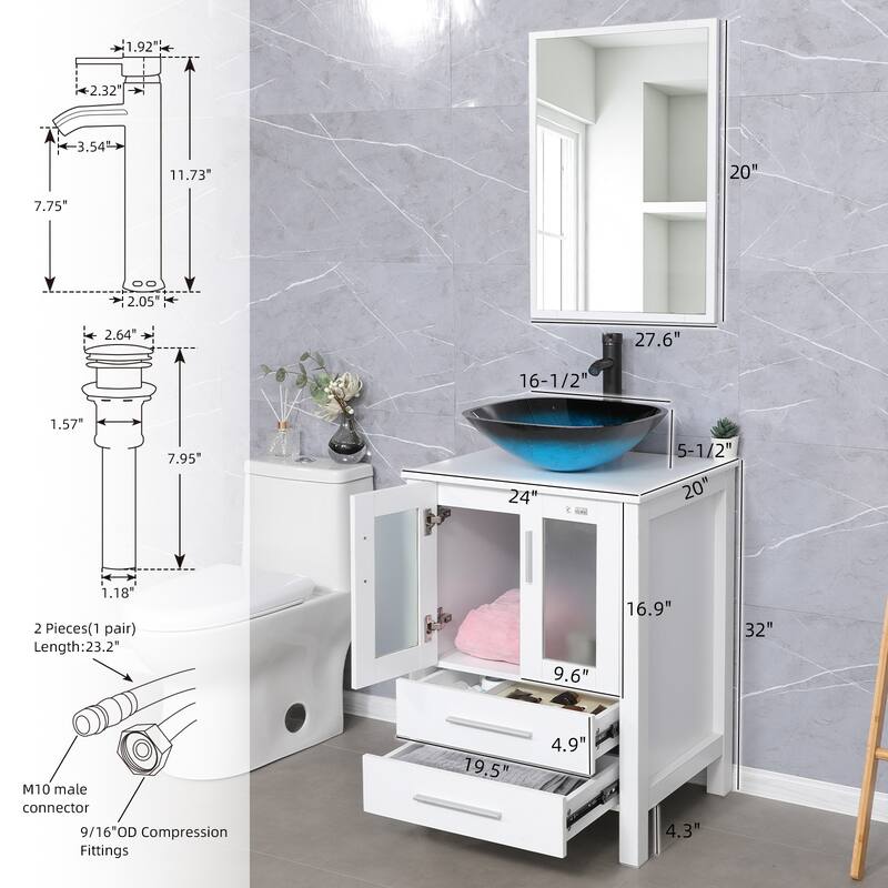 48" Bathroom Vanity Set Vessel Sink Mirror Faucet W/ Small Cabinet Combo