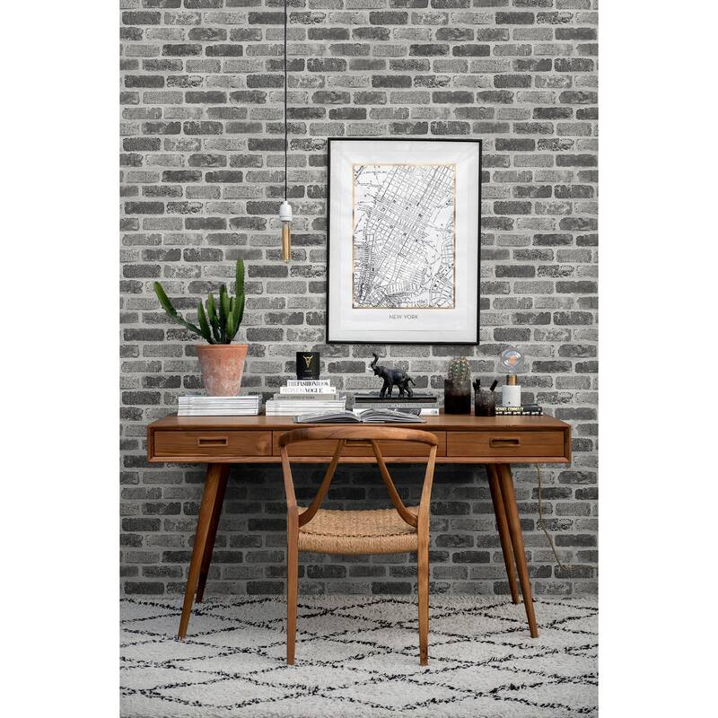 NextWall Grey Washed Brick Peel and Stick Removable Wallpaper 20.5 in. W x 18 ft. L Bed Bath