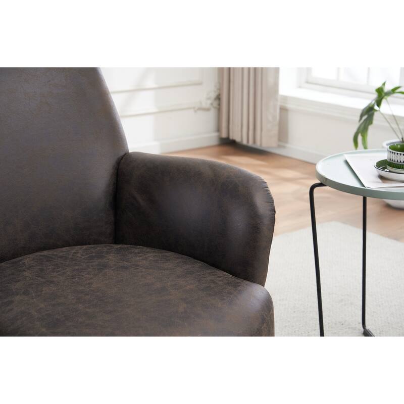 PU Leather Upholstered Swivel Barrel Chair, Ergonomic Single Sofa Chair, Lounge Reading Chair with Stainless Steel Base