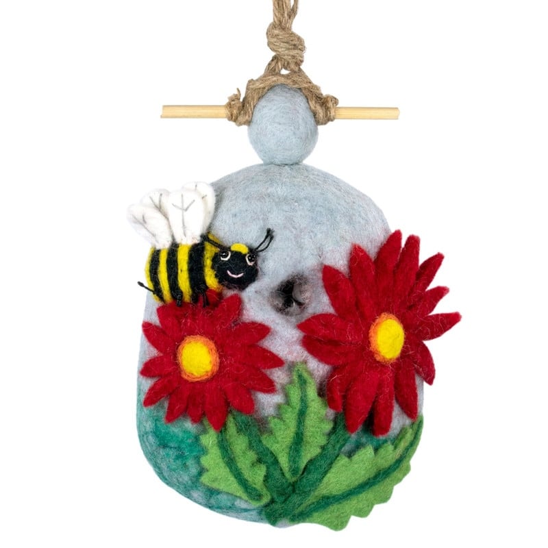 Handmade Wild Woolies Honey Bee House Felt Birdhouse - (Nepal) -