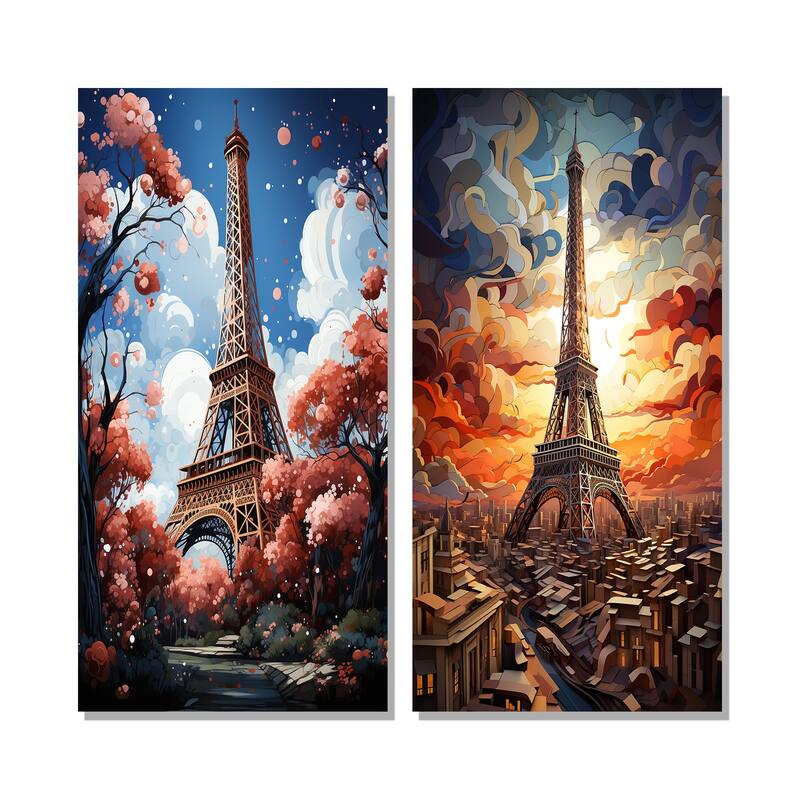 Designart "Paris In Spring Bloom I" City Paris Wall Art Set of 2 - Traditional For Office Decor