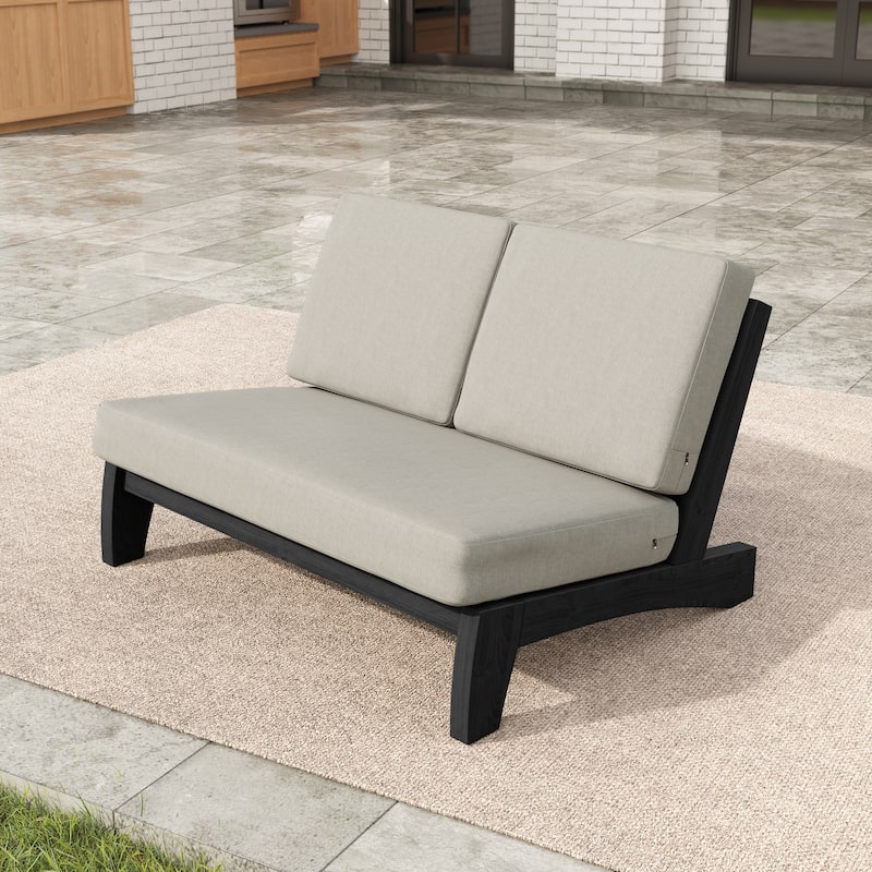 Beach-Style Outdoor Acacia Club Chair Set Loveseate with Plush All-Weather Cushions