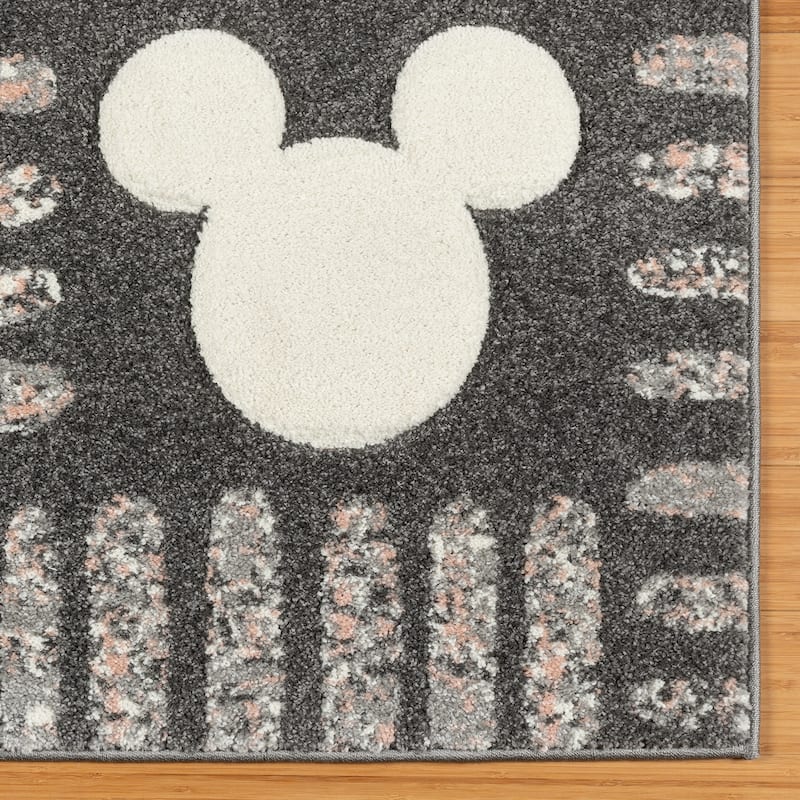 Licensed Disney Bravo Encore Mickey Mouse Modern Geometric Polypropylene Indoor Area Rug Collection - 2' 7" x 8' - Mickey Tile Grey - Runner