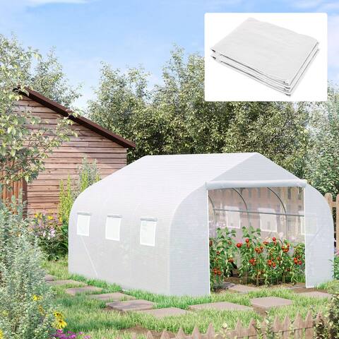 Outsunny Greenhouse Replacement Cover for 11.5' x 10' x 6.5' Walk-in Tunnel with Zipper Door and 6 Roll Up Windows, White
