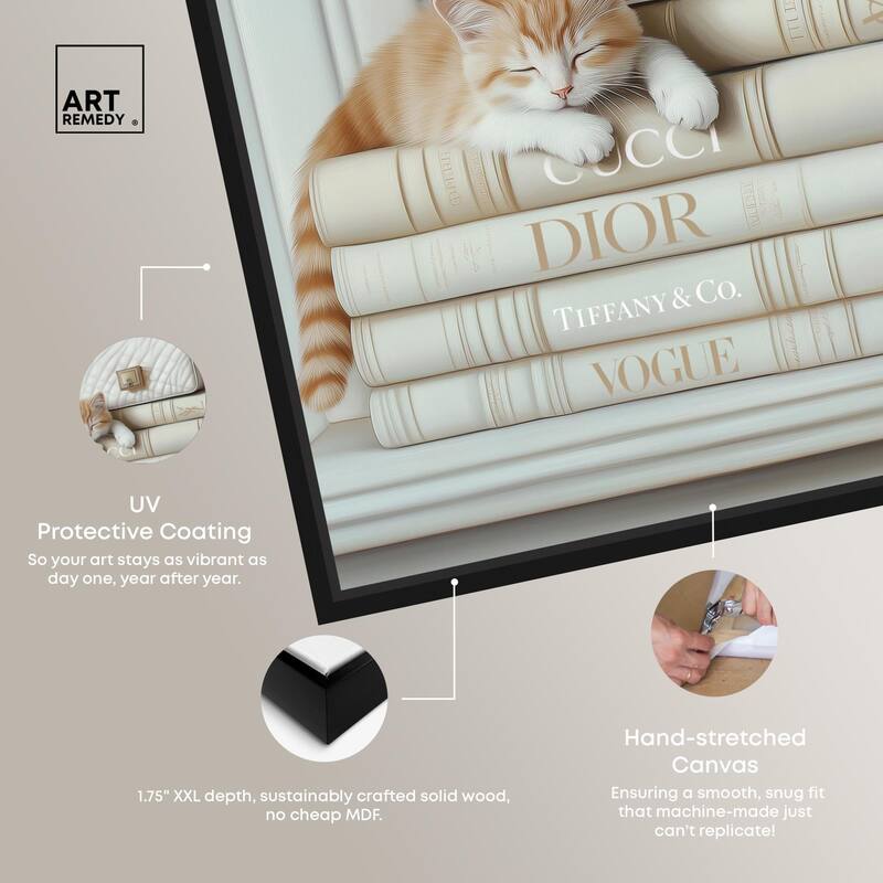Ivory Books and Kitten Canvas by Art Remedy