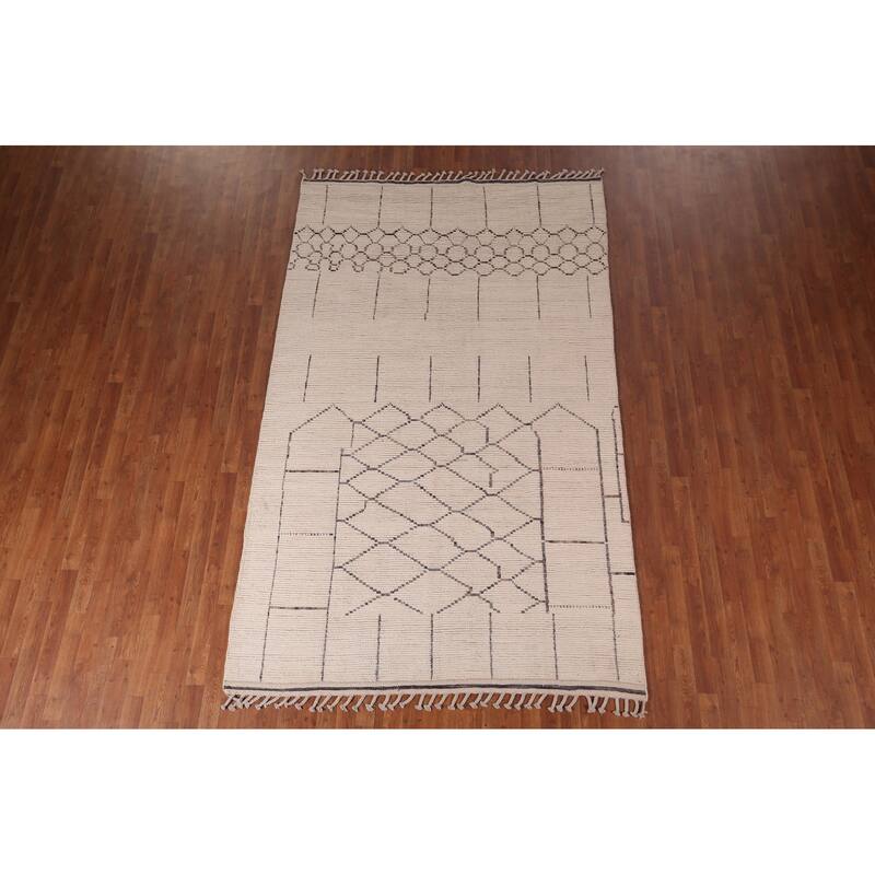 Ivory Trellis Moroccan Oriental Area Rug Handmade Wool Carpet - 5'11"x 9'7"