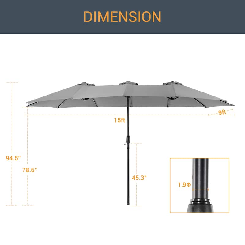 LIVOOSUN 15×9FT Double-sided Patio Umbrella with UPF50+, Handle Control, and Wind-Resistant Design——Experience Outdoor Comfort