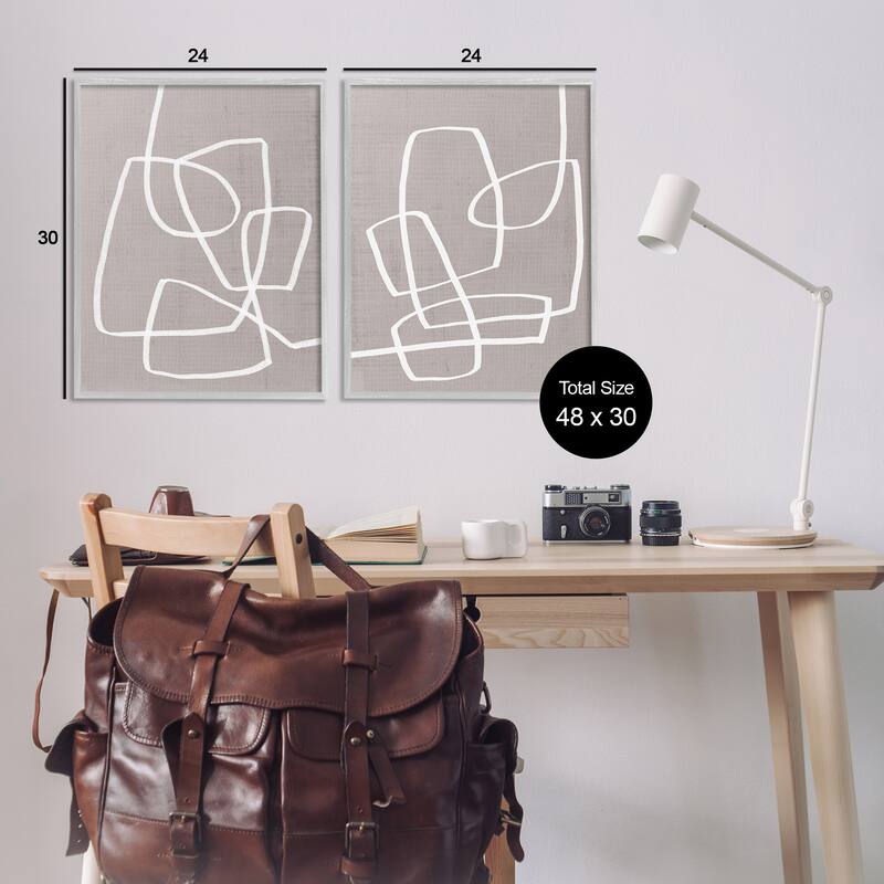 Stupell Abstract Busy Line Minimal Boho Design Brown White 2pc Multi Piece Framed Wall Art Set