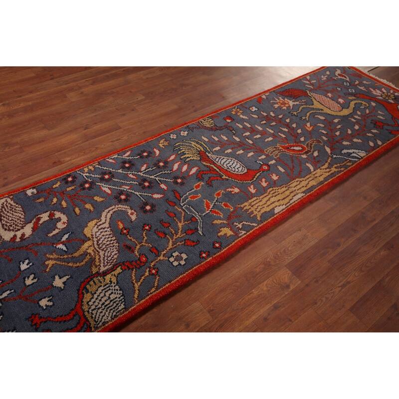 Animals Design Ziegler Indian Runner Rug Hand-Knotted Wool Carpet - 2'5"x 8'0"