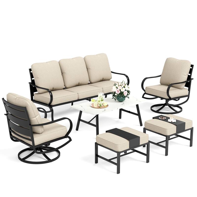MAISON ARTS 5/7/9-Seat Patio Conversation Set, Outdoor Sofa Set with Single Sofa Chairs, 3-Seater Sofa, Ottoman and Coffee Table