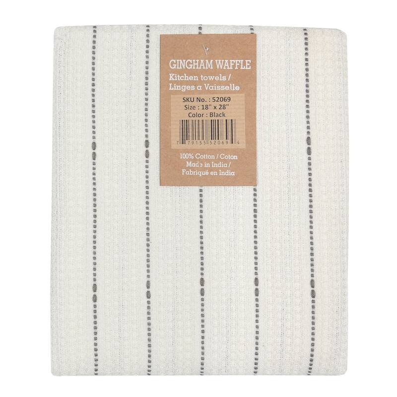 Gingham Waffle Kitchen Towel Set of 4 - 18x28 - Black