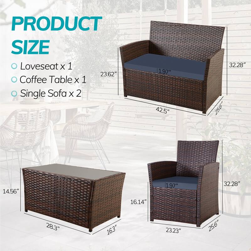 Rattan Outdoor Sectional Sofa Set, Patio Modular Conversation Couch with Removable Cushions Covers