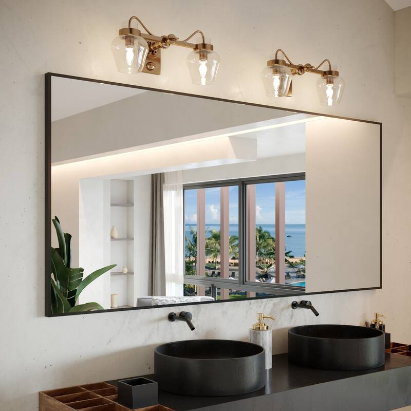 Aluminum Alloy Framed Wall Mounted Bathroom Vanity Accent Mirror in - 77" * 36" - Black