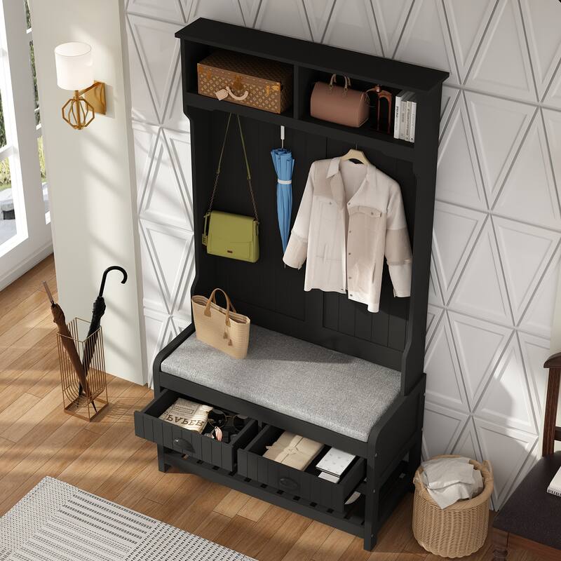 Timechee 34.3'' Wide Hall Tree with Bench and Shoe Storage