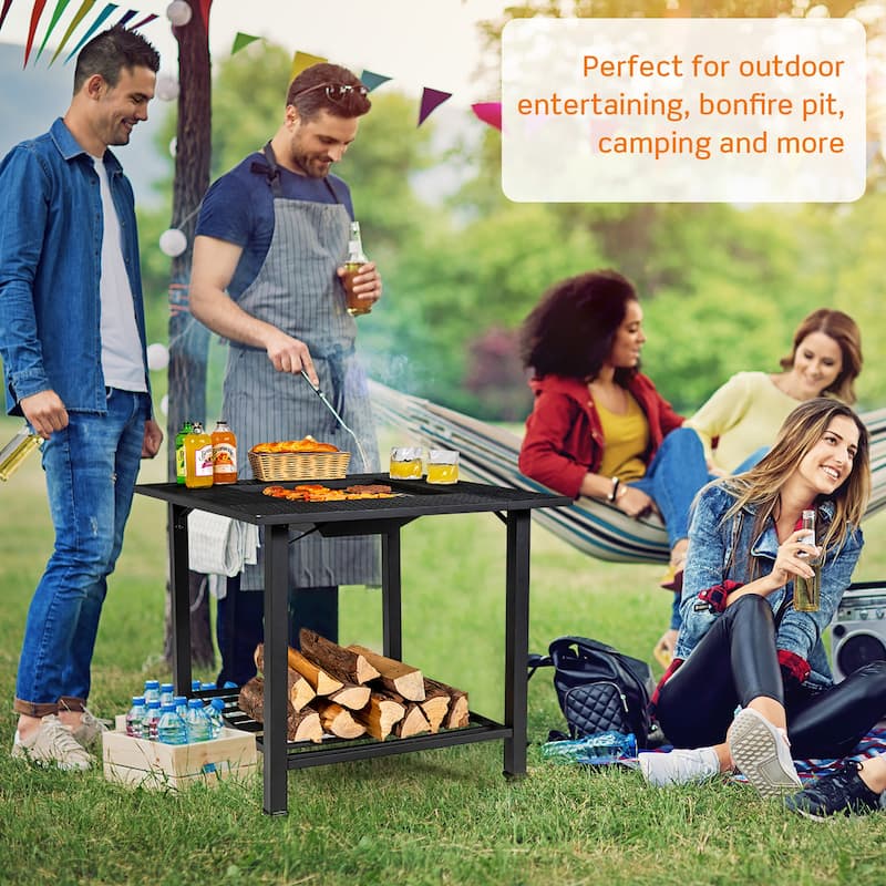 31'' Outdoor Fire Pit Dining Table Wood Burning W/ Cooking BBQ Grate