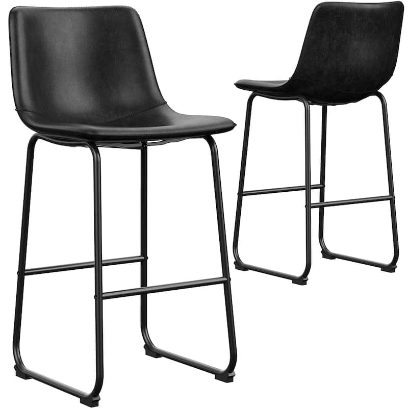 Bar Stools Faux Leather Counter Stools with Back Armless Dining Chairs (Set of 2)